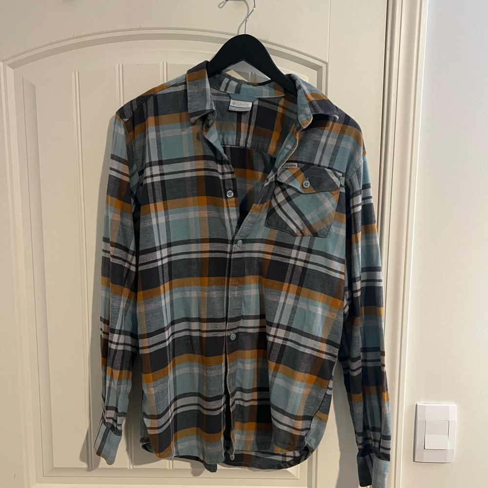 Plaid Button-Up Shirt in Blue and Orange
